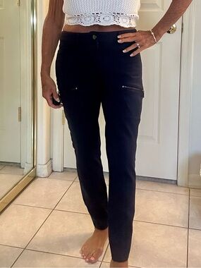 White House Black Market Coated Charcoal GRAY Skinny Jeans Like New 6 Shiny